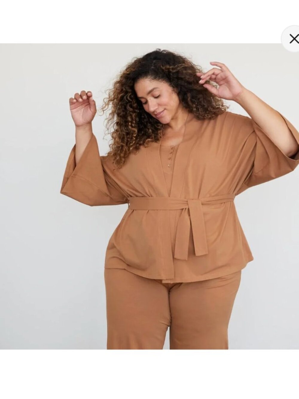 Storq Maternity Lounge Set Sz 2 Kimono Tank Crop Pants Pockets Nursing NO BELT